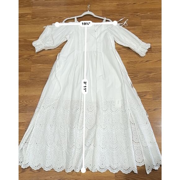 Ulla Johnson White Off the shoulder Puff Sleeve Narcisa Eyelet Maxi Dress sz 0 - Picture 9 of 14